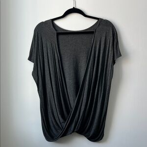 Tobi Dark Gray Drape Open Back Short Sleeve Shirt